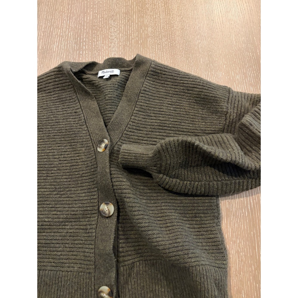 Madewell Women's XXS Olive Green Merino Wool Blend V-Neck Cardigan Sweater‎ EUC